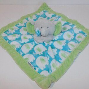 Carter's plush Gray Elephant Blue Green White Security Blanket Baby Lovey Nunu